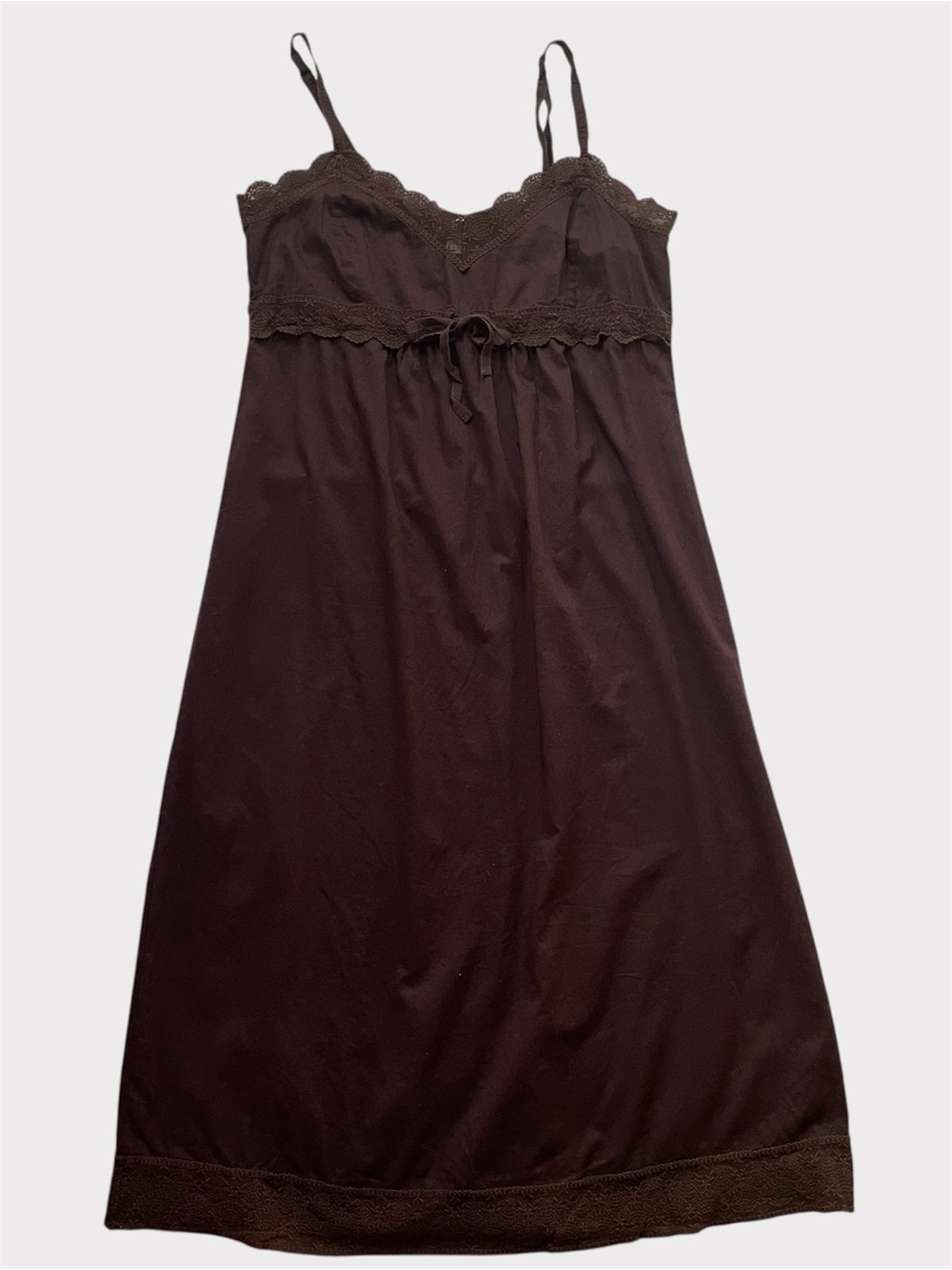 90's Vintage Victoria's Secret Brown lace trim maxi cotton dress - Picture 4 of 9
